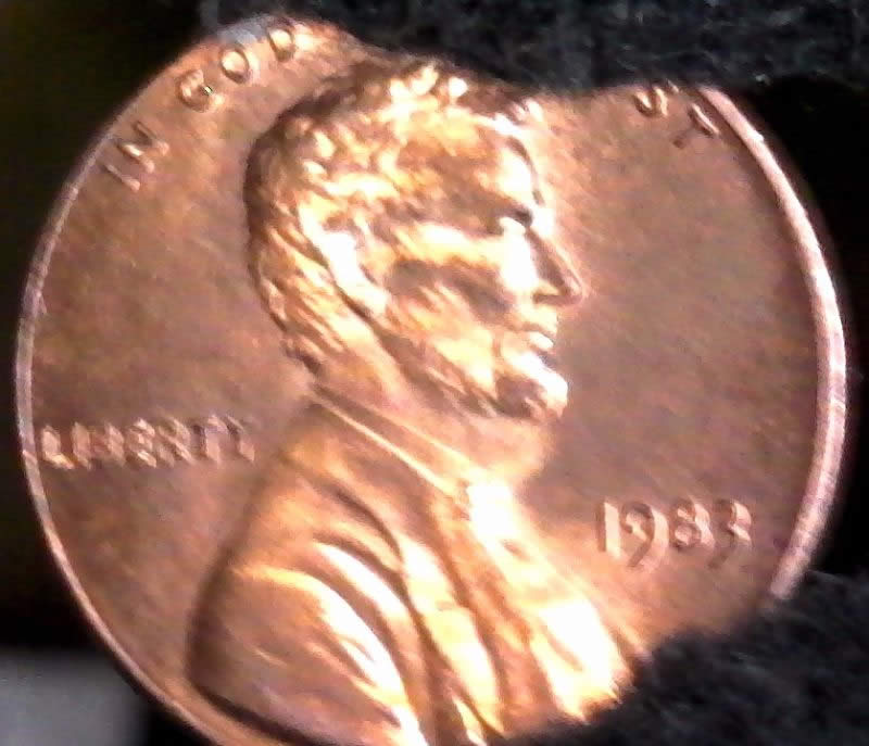 1983-P-Lincoln-Cent-Y-Reverse-Die-Clash-Over-Polished,-But-Y-Is-Visible